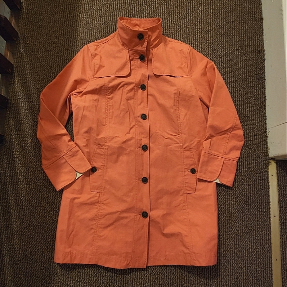Eddie Bauer Cotton Rain Trench Coat Jacket Coral Pink Petite Extra Large